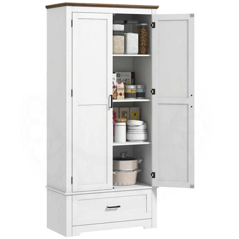 Armoire de rangement de 69 pouces de hauteur avec 2 portes, un tiroir et des tablettes réglables pour une organisation améliorée et un style campagnard