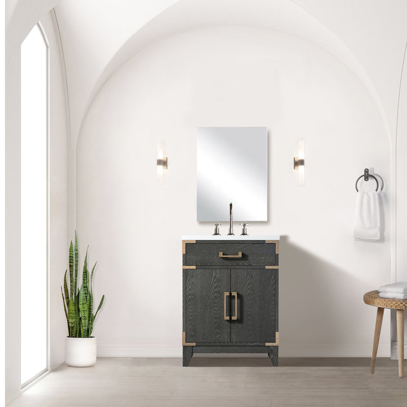 18 po Meuble-lavabo 24 po x 24 po avec comptoir en acrylique, robinet et miroir inclus, Noir