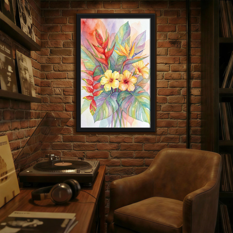Plantes et fleurs Fleurs tropicales et motif de feuilles, H 16 po x l 24 po