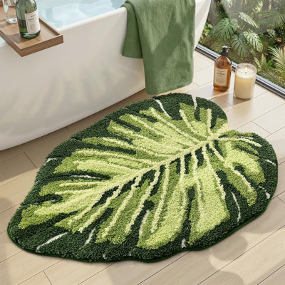 Mignon tapis de bain, tapis de salle de bain Monstera vert feuille 31,5 x 23,5, microfibre douce et absorbante, tapis de bain antidérapant et lavable à la machine pour plancher de douche, chambre à coucher, chambre d'enfant, décoration intérieure, gr