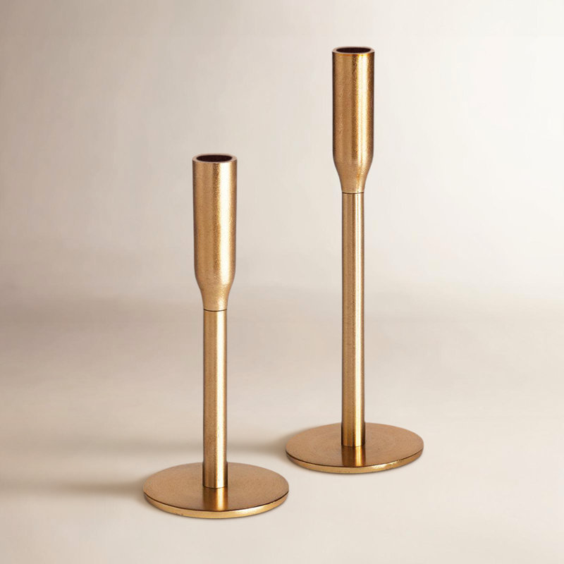 Belden Ferrox Forged Metal Taper Candle Holders in Antique Brass, Set of 2