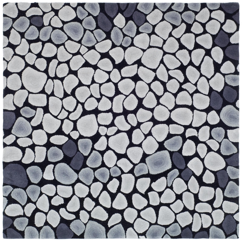 Kurland Hand-Tufted Wool Grey/Ivory Area Rug, Square 6'