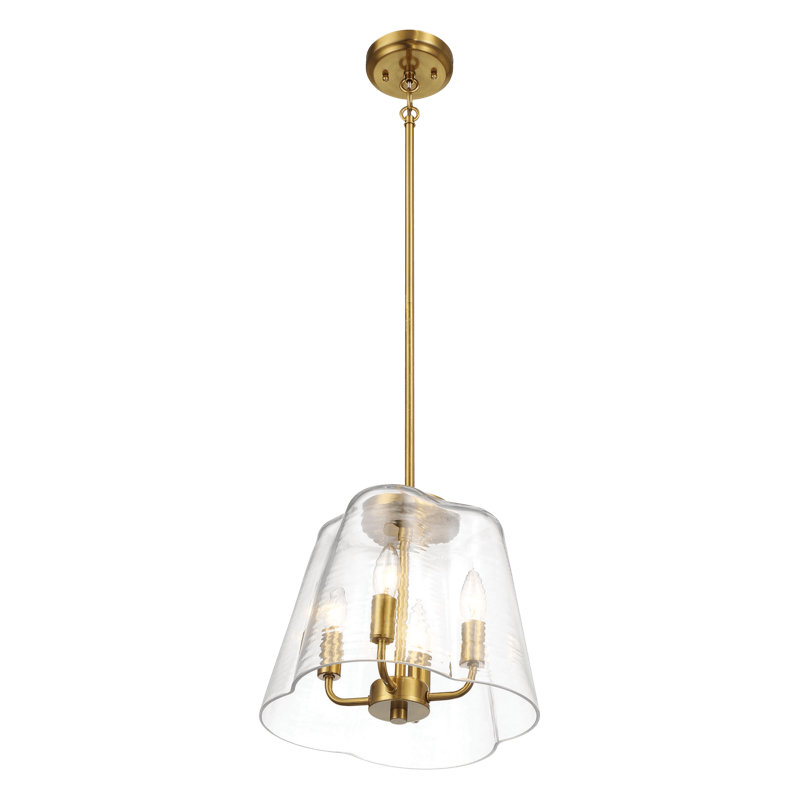 Luminaire suspendu quatre bougies avec verre transparent Soiree - laiton satiné, Laiton satiné