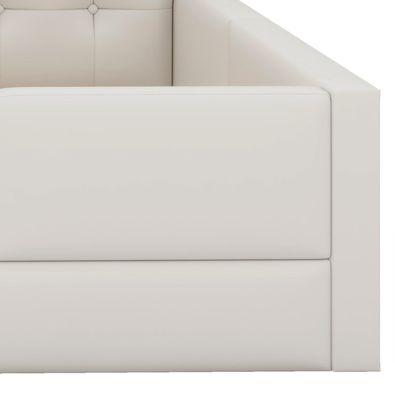Grand lit plateforme tapissier avec 2 lampes de lecture, Blanc