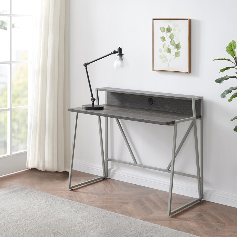 Emillio Metal Base Writing Desk, Gray/Nickel