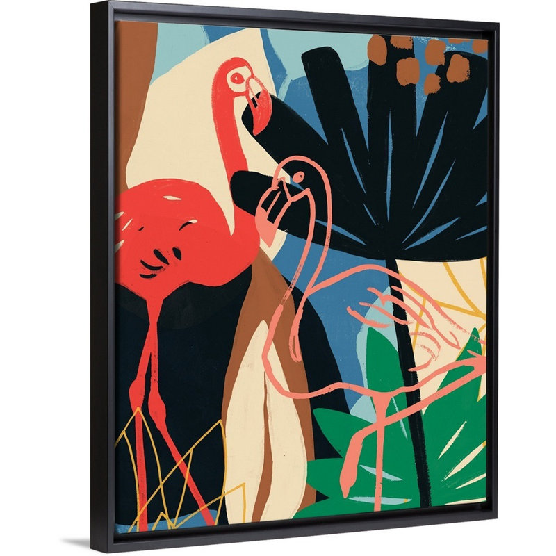 Art funky flamant rose i Shatley, Cadre flottant noir, H 14 po x l 11 po x P 1,75 po