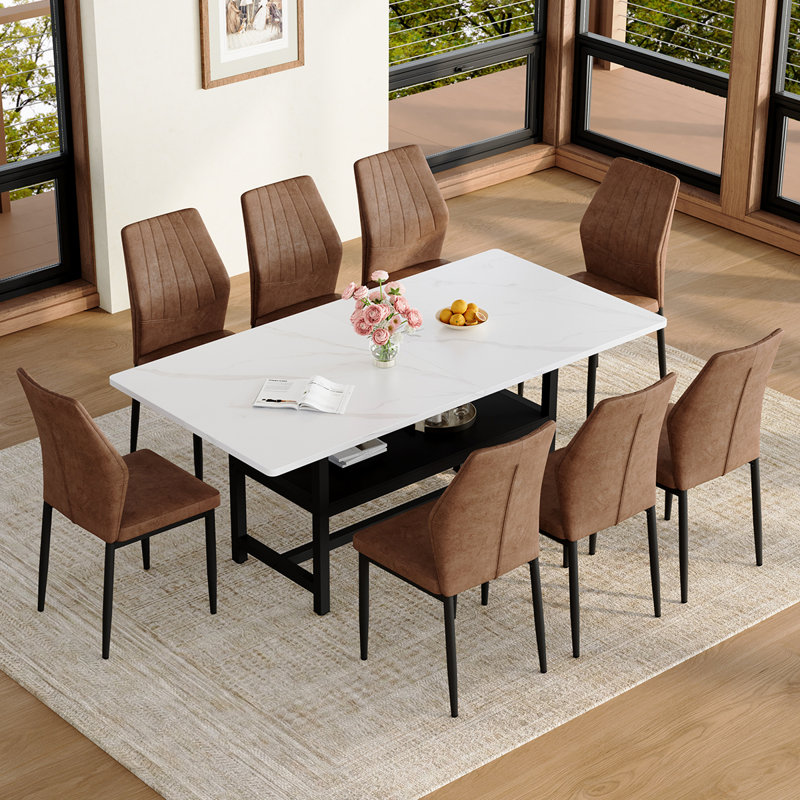 Ensemble de table de salle à manger moderne de 71 po - table de salle à manger en bois et chaises en similicuir, table de salle à manger élégante avec chaises pour la cuisine et l'espace repas