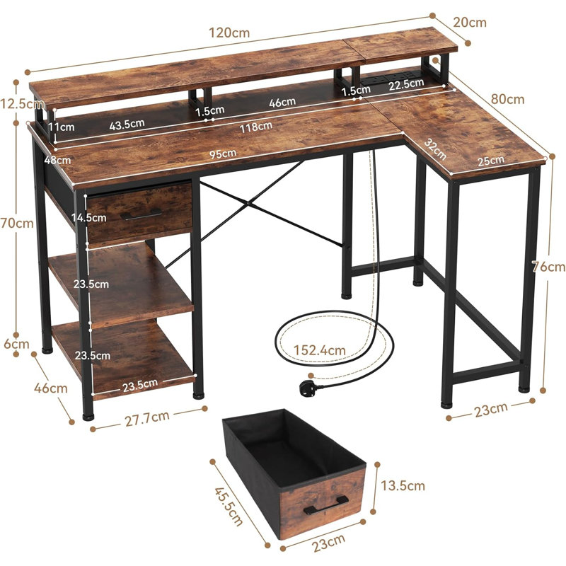 L-Shaped Metal Base Computer Desk