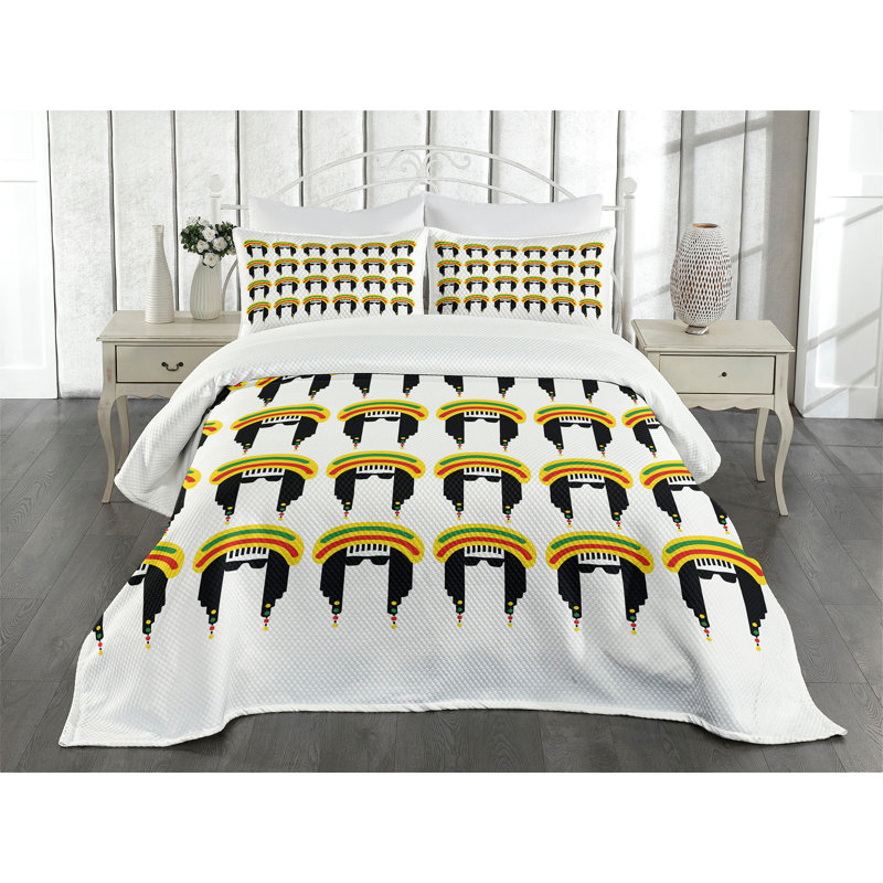 Ambensonne Jamaican Bedspread Multicolor, King Coverlet/Bedspread + 2 Pillow Shams