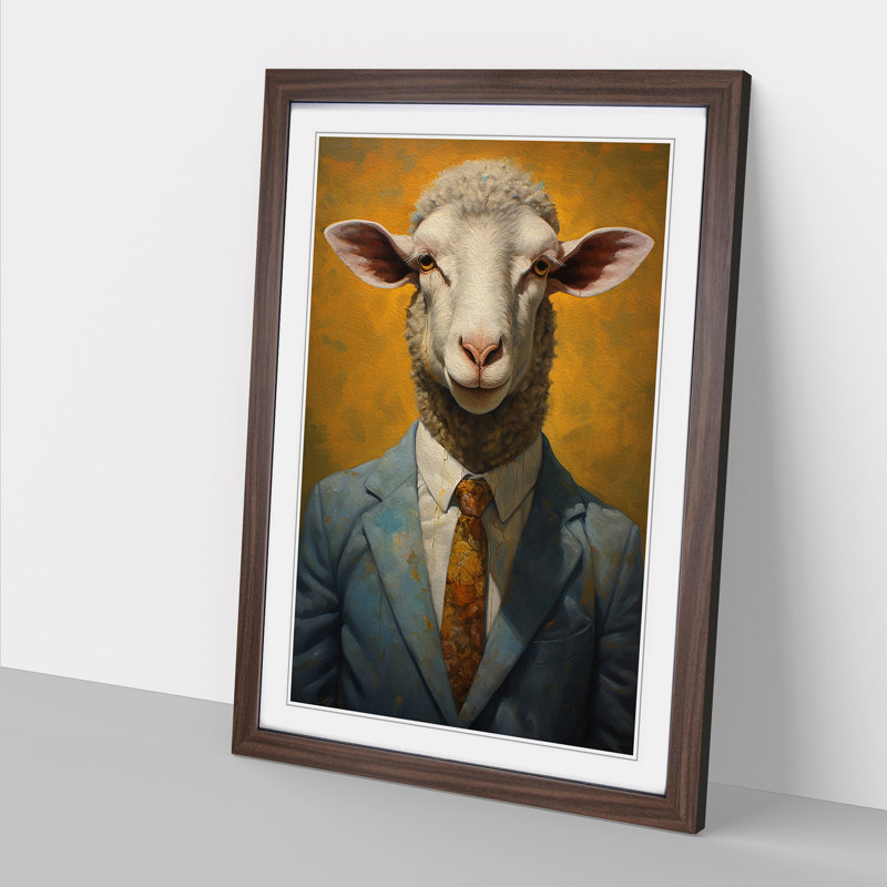 Sheep In A Suit No.3 - Single Picture Frame Print on Wood, Walnut , 34cm H x 25cm W x 2cm D