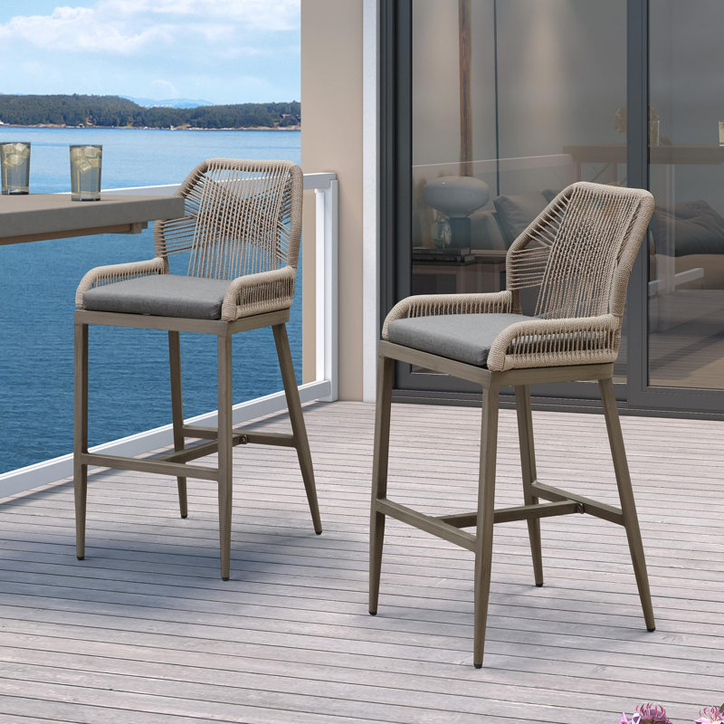 Ensemble de 2 tabourets de bar en tissu recyclé pourpre H 28 po H 2 po, Gris, Gris clair