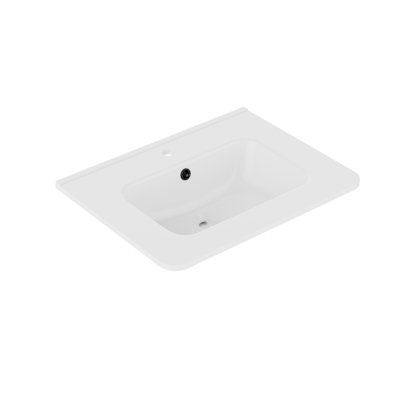 Lavabo de meuble-lavabo intégré moderne en résine 24 po avec trou de robinet simple et trop-plein, lavabo de salle de bain classique à rebords arrondis sans soudure