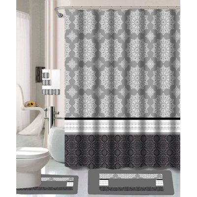Bernt Geometric Shower Curtain with Hooks Included