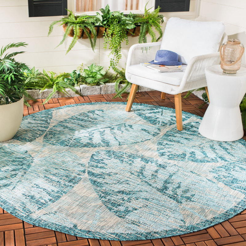 Tapis d'intérieur / extérieur à motif floral Shani Performance, Rond 6 pi 7 po