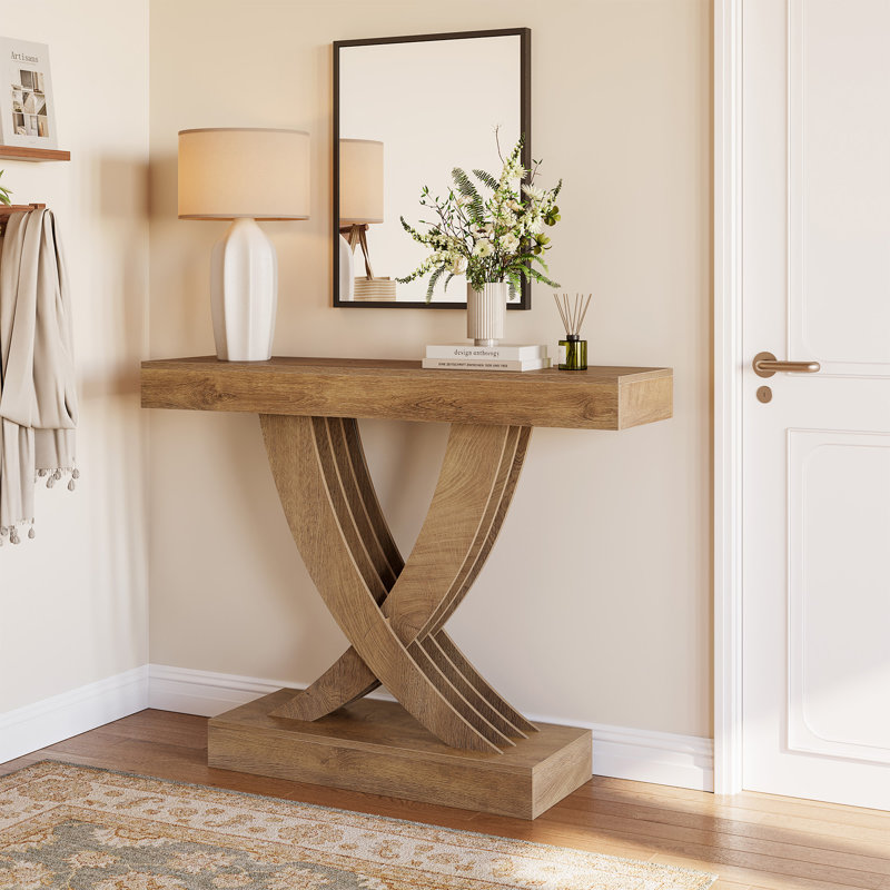 43" Console Table,Rustic Brown Entryway Table with X-Frame