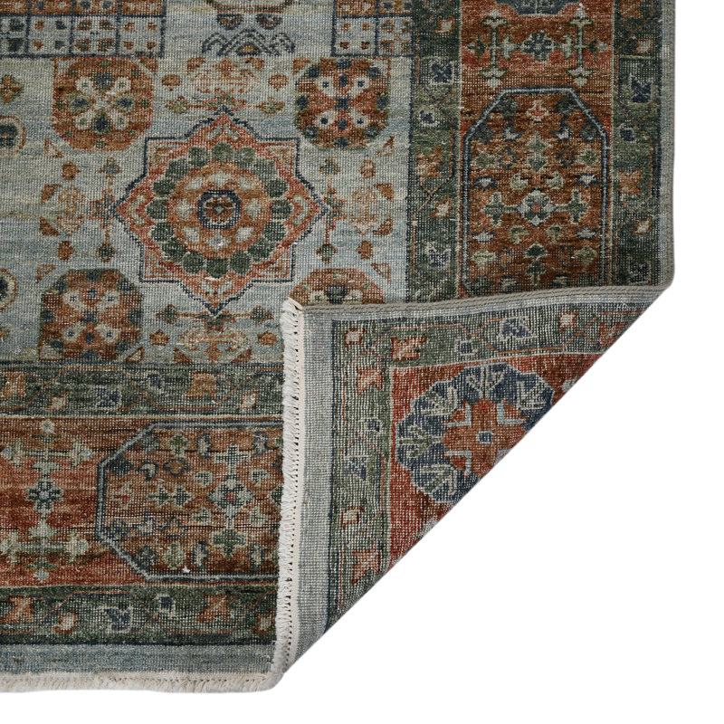 Wool Geometric Area Rug in Blue, Rectangle 2' x 3'