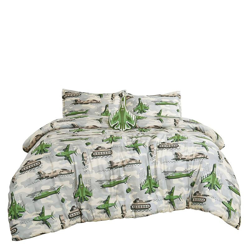 Ensemble de couvre-lit réversible blanc cassé et vert pour enfants Army, Grand lit
