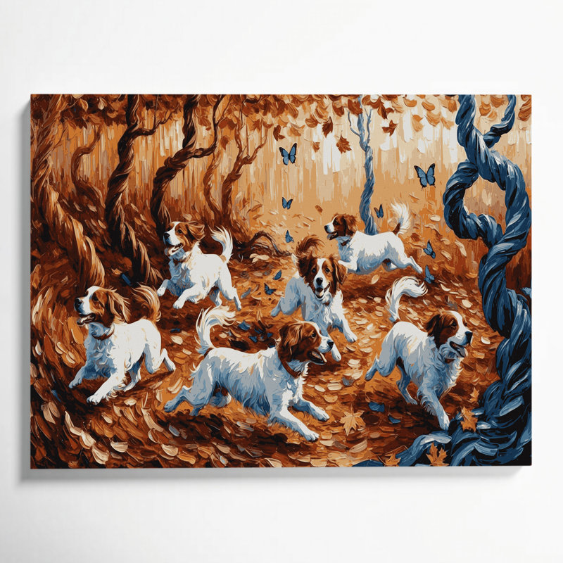 Chiens, art mural noir sur toile Kooikerhondje, H 8 po x l 10 po