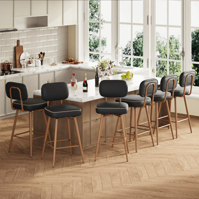 Modern Swivel Upholstered Counter Stools with Metal Frame