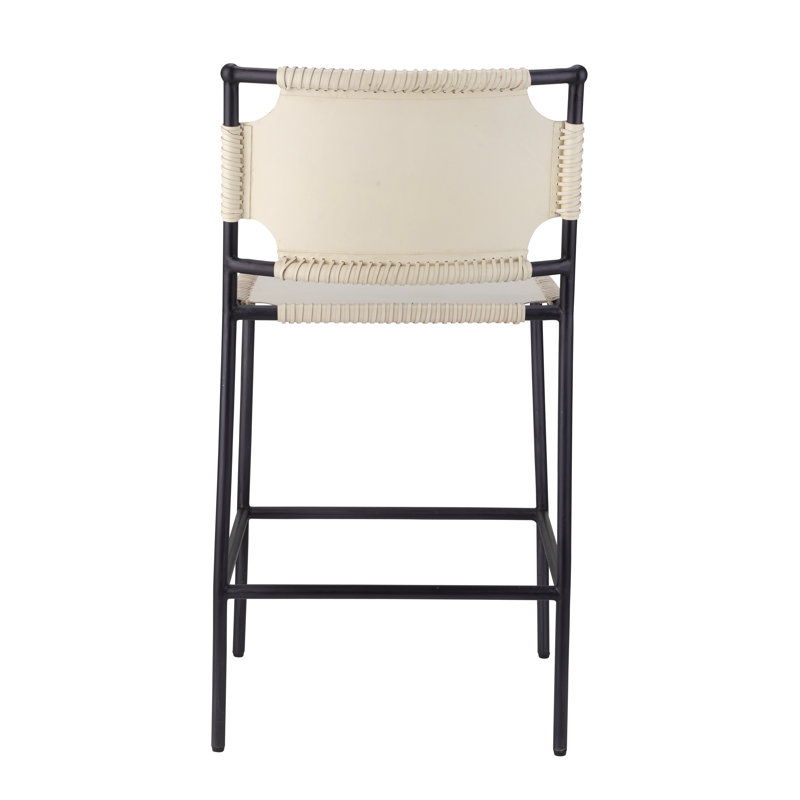 Dove Gray Leather and Steel Rustic-Modern Counter Stool