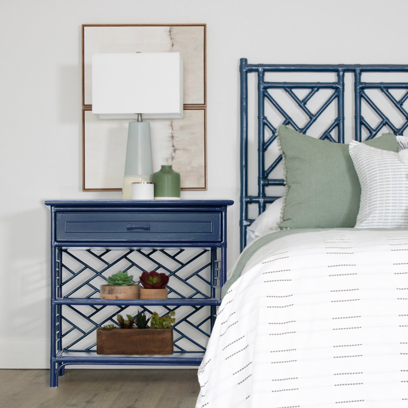Chippendale Queen Headboard And Nightstand Set - Natural, California King, Navy