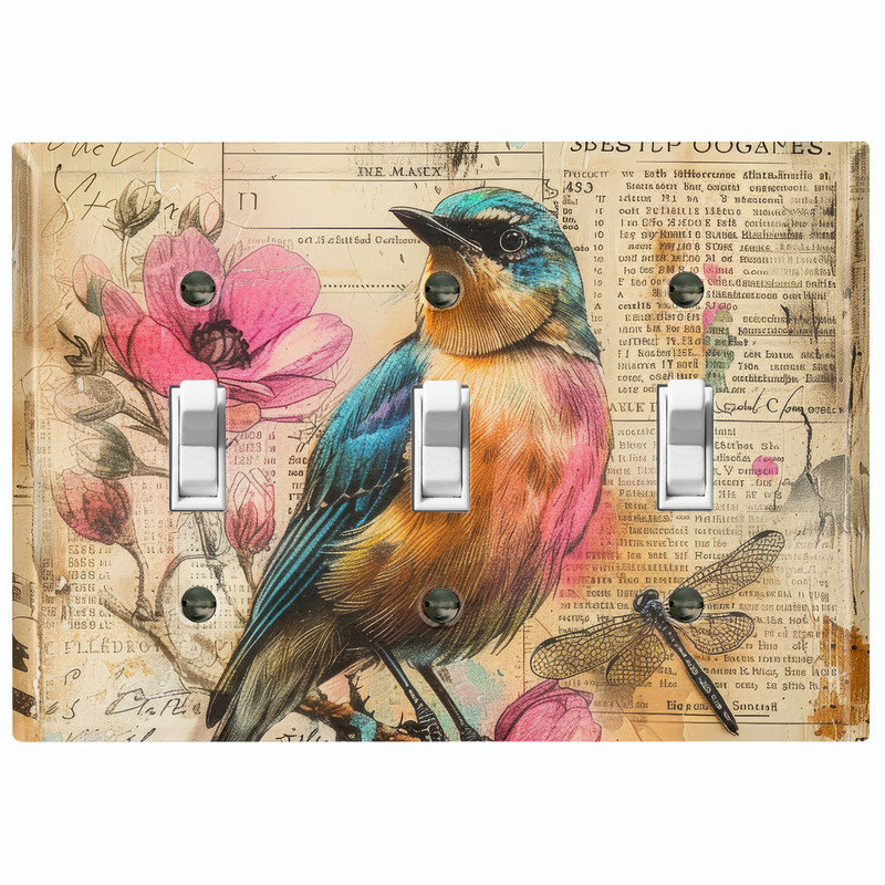Couvercle de plaque d'interrupteur en métal; Bascule 3 US standard - oiseau rétro, Triple # 3