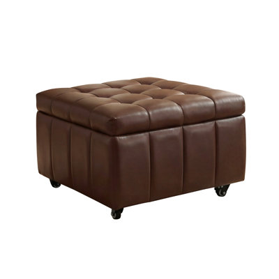 23.5'' W Faux Leather Square Storage Ottoman With Casters