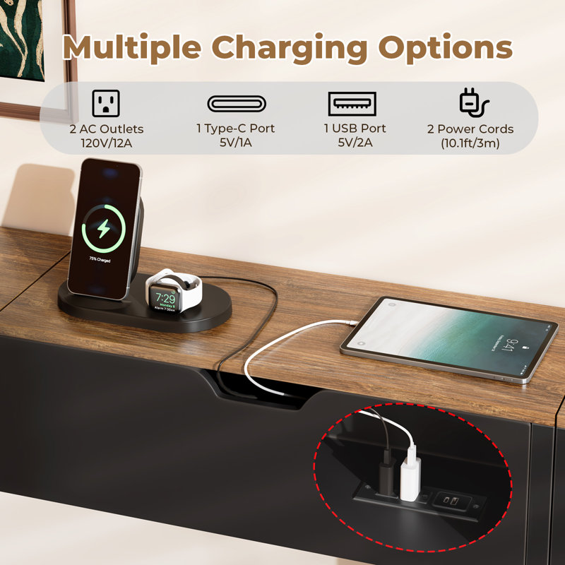  78.7" Flip Top Behind Couch Table with Outlets and Storage, Brown | Narrow Console Table, Long Sofa Table with Charging Station, Entryway Tables for Living Room, Hallway