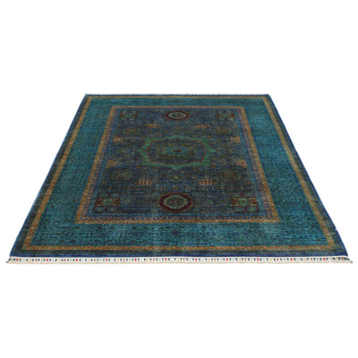 5x7 Navy and Blue Turkish Tribal Rug