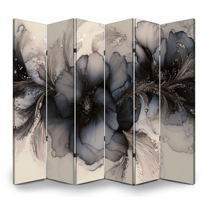 Cloison pliante 6 panneaux paravent encre royale rose onyx floral grand pétales toile écran séparateur de cloison de protection autoportante cloison d'intimité