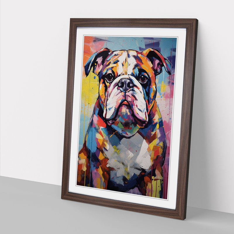 British Bulldog Expressionism - Framed Print, 46cm H x 34cm W x 2cm D, Walnut Framed