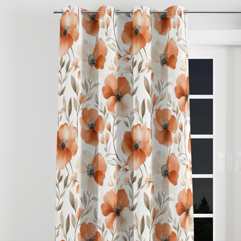 Rideaux Boho pour la chambre à coucher - Rideau à œillets rouge Terra Bloom - 1 panneau, L 52 po x L 84 po, Œillets argentés