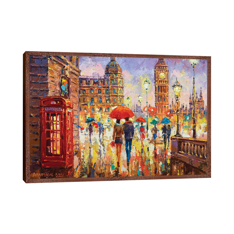 London IV by Andrej Ostapchuk - Print on Canvas, 101.6 cm H x 66.04 cm W, Classic Brown Wood Framed