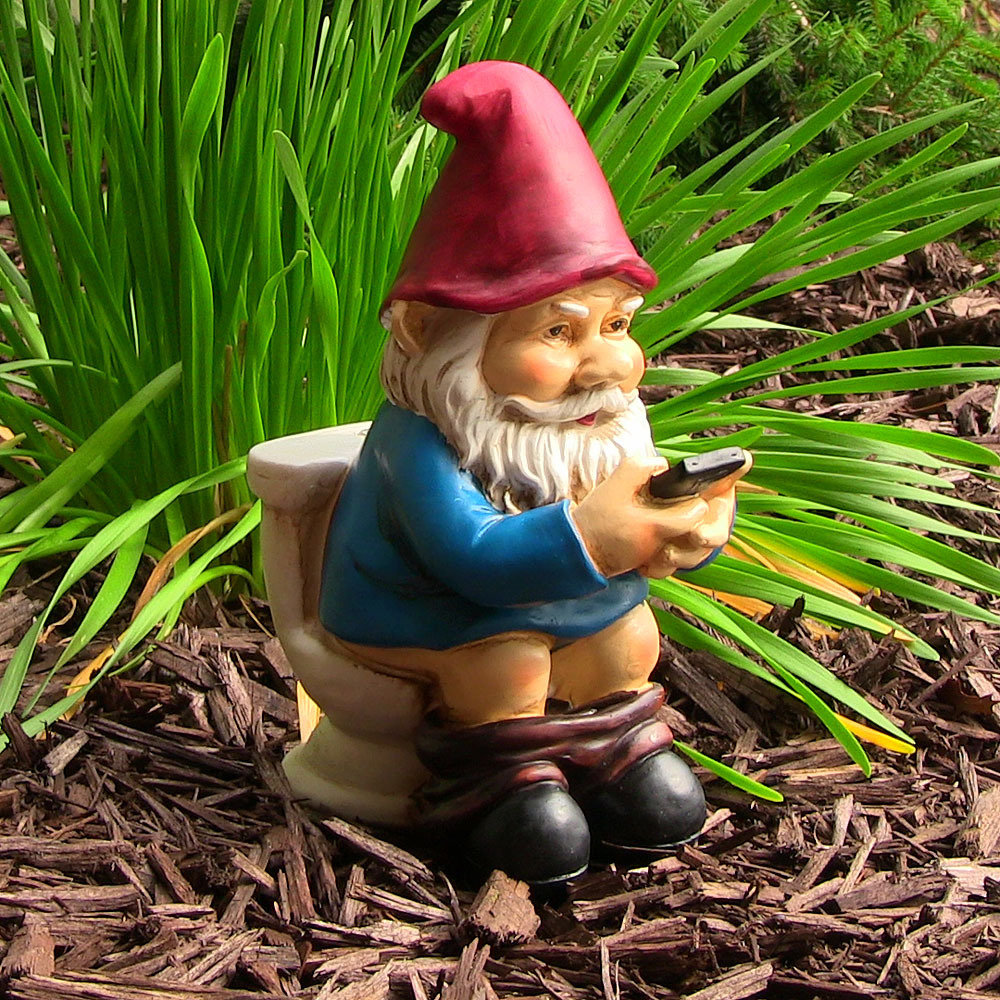 9.5" Cody on the Throne Reading His Phone Garden Gnome Outdoor Lawn Statue SunnyDaze Decor