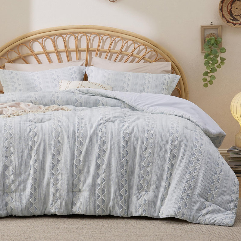 Bedsure Waffle Weave Comforter Set  Everglade Geo Bed Set, King Comforter + 2 Shams