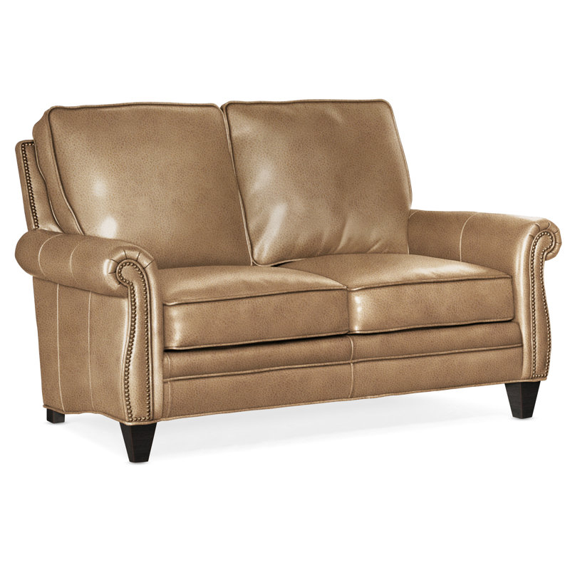 Causeuse à accoudoirs roulés en cuir véritable 65 po, Plantation, Cuir véritable Fumo Aline, Naturel n<sup>o</sup> 9