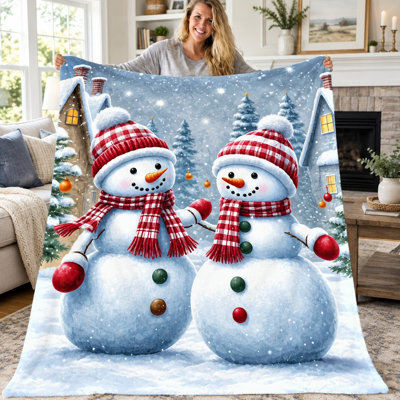 Couverture de Noël bonhomme de neige (1 pièce), jeté d'hiver douillet en flanelle, couverture douce, légère et chaude pour canapé, lit, salon, dortoir, bureau, voyage, décoration festive pour la maison, couverture toutes saisons, cadeau de Noël