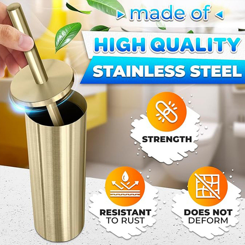 Brushed Gold Stainless Steel Toilet Brush and Holder Set