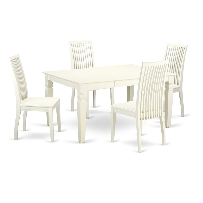 Ensemble de salle à manger 5 pièces comprenant une table rectangulaire avec rallonge papillon et 4 chaises de cuisine, lin blanc
