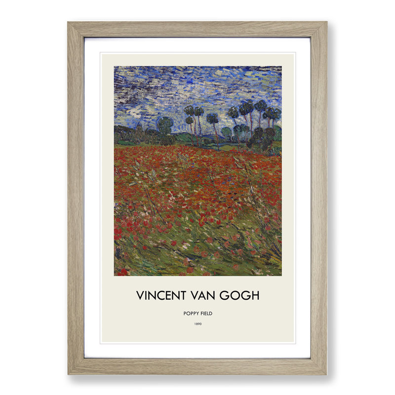 Poppy Field Print by Vincent Van Gogh - Picture Frame Painting, 36cm H x 27cm W x 2cm D, Oak Framed