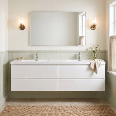 72" Wood Melamine  Wall‑Mount Bathroom Vanity Gloss White, Wear‑Resistant, Anti‑Scratch and Non‑Porous Easy‑Clean Surface, Pre-Assembled