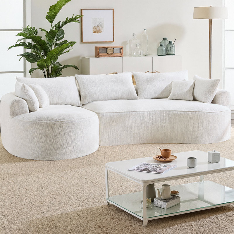 Canapé modulaire incurvé de style chenille de 124,5 po avec 3 coussins de dossier et 4 coussins décoratifs, canapé de salon compressé sans assemblage