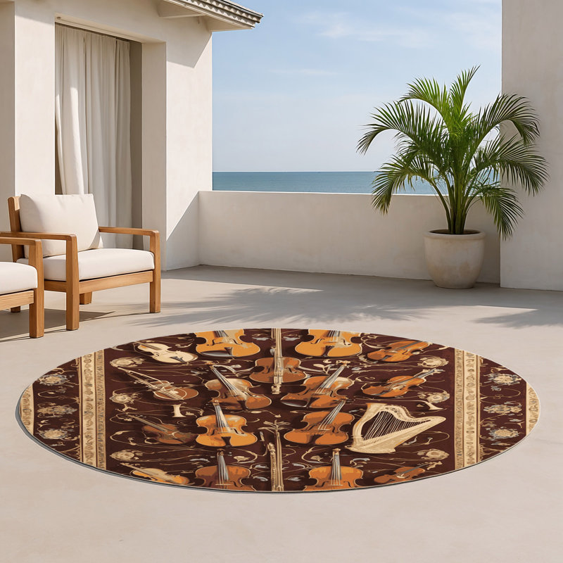 French Black Indoor and Outdoor Area Rug, Round 5'