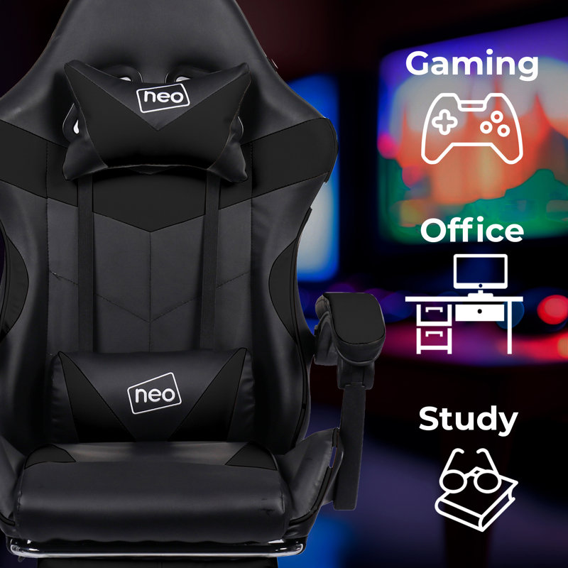 17 Stories Tabinda Adjustable Faux Leather Swiveling PC & Racing Game Chair in Black