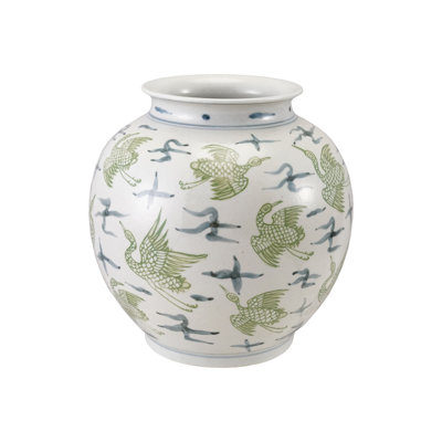 Hand‑Painted Ceramic Vase With Crane Pattern