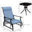 Bleu 3 planeurs d'extérieur. Fabrication en acier et table en verre trempé pour patio, jardin, pelouse. Excitation en douceur. Confortable avec soutien du dos. Cadre. L 25,54 po x P 30,5 po et H 37,76 po. Assemblage