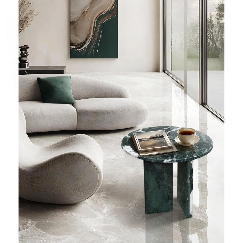 Table basse en marbre naturel vert, table d'appoint, table de bout, table de salon, pierre naturelle, H 17,7 po x H 15,8 po / H 45 cm, marbre véritable, marbre véritable
