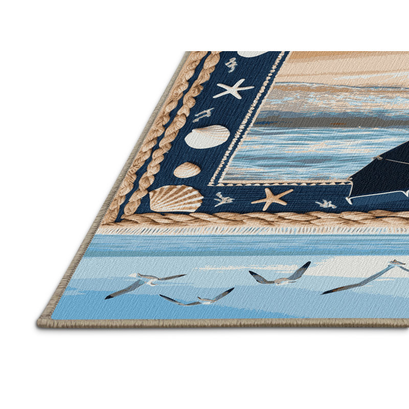  Tapis bord de mer lavable, Rond 5 pi