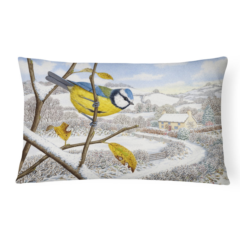  Winter Eurasian Tit Fabric Indoor/Outdoor Throw Pillow