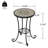 Patio Side Table With Shelf In Brown+Black. Ceramic Tile Surface For Long-Lasting Use. Black Steel Frame Scrolling Legs. 14" Diameter. Assembly Required Brown+Black Table. Delicate Design. Shelf.